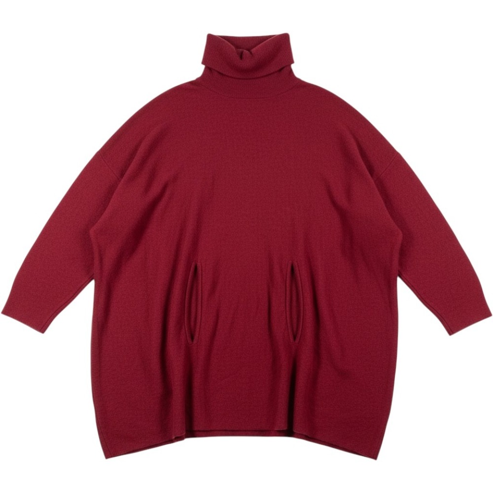 Garnet Hill Wool Cashmere Oversized Poncho Tunic Sweater Burgundy Red XL